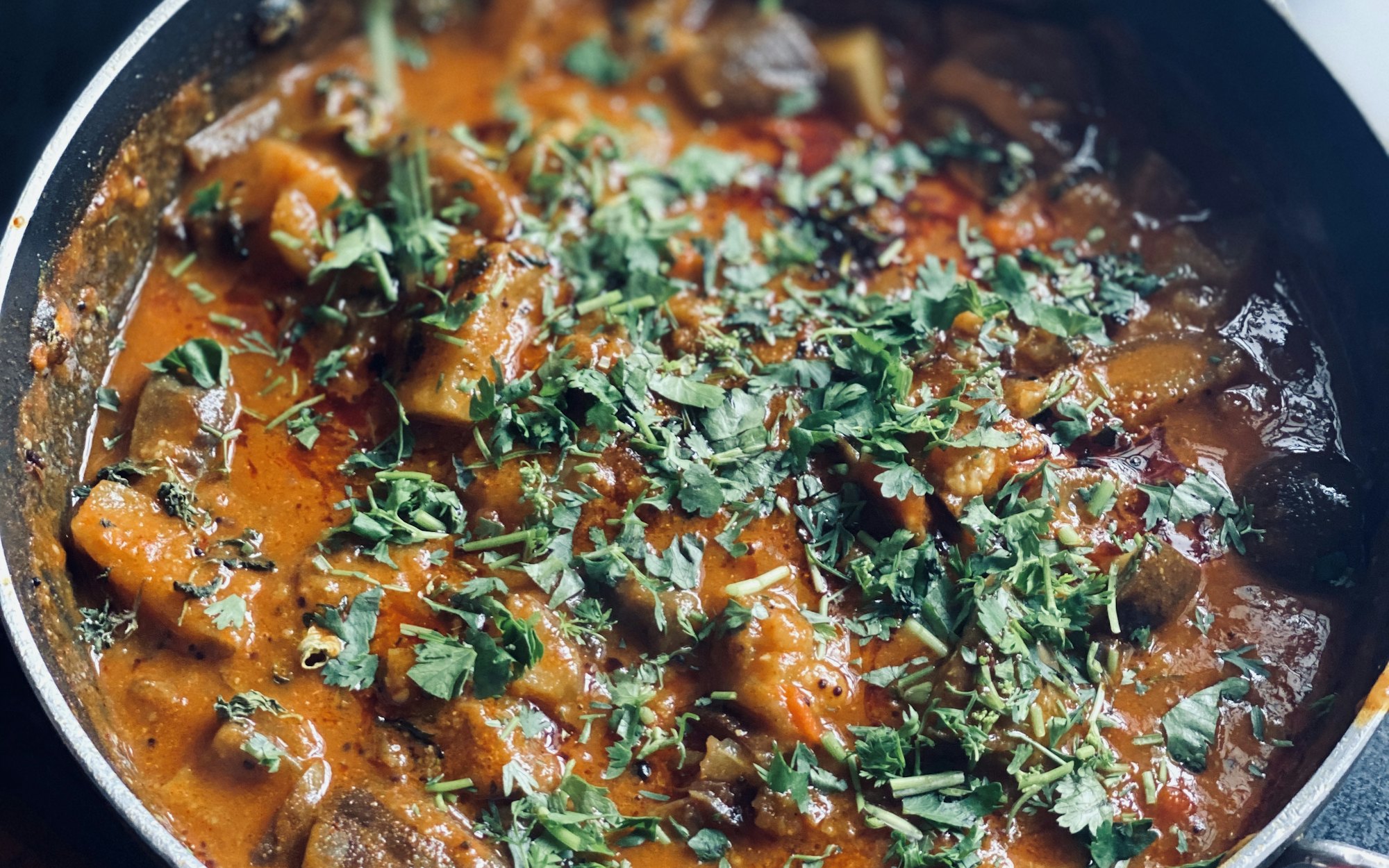 Slow-cooked Indian curry finished with fresh coriander